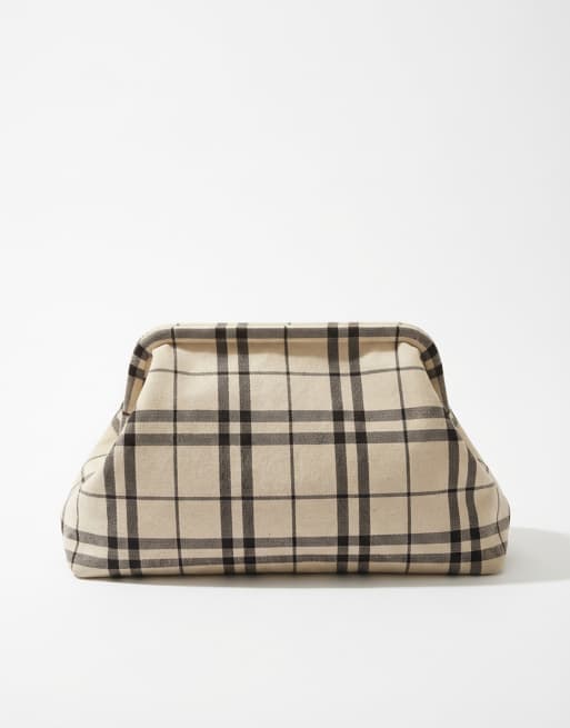ASOS DESIGN oversized clutch purse in cream plaid, 5 of 11