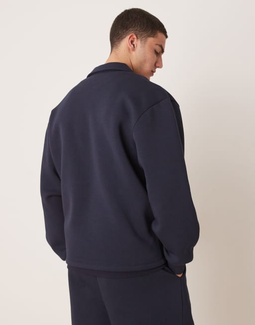 ASOS DESIGN oversized co-ord drop shoulder sweatshirt with collar in navy