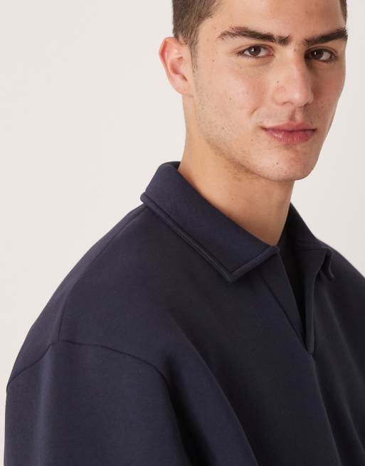 ASOS DESIGN oversized co-ord drop shoulder sweatshirt with collar in navy