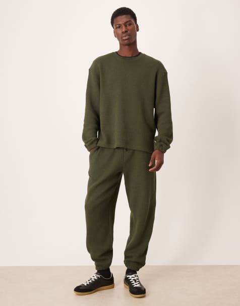 ASOS DESIGN oversized co-ord heavyweight textured joggers in green - view 1