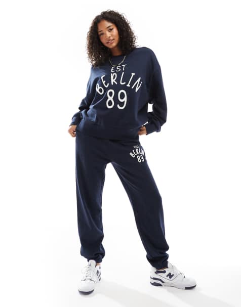 ASOS DESIGN oversized co-ord with applique berlin graphic in navy - NAVY - view 1