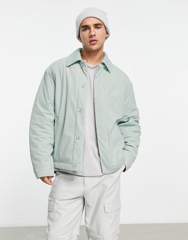 ASOS DESIGN oversized coach jacket in blue cord