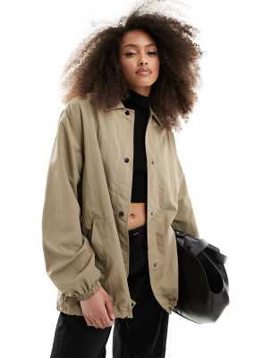 Asos Design Oversized Coach Jacket In Stone-neutral