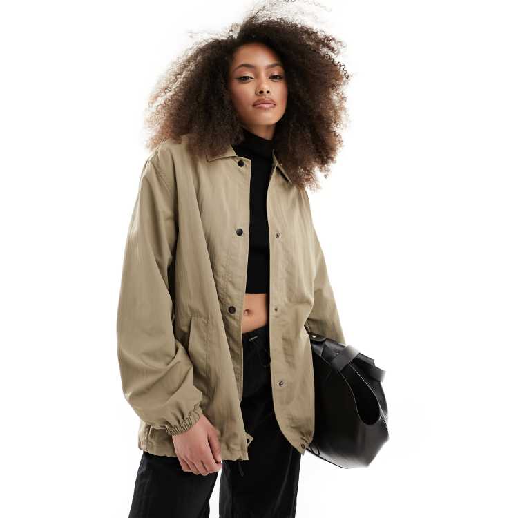 ASOS DESIGN oversized coach jacket in stone