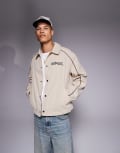 [ASOS DESIGN] ASOS DESIGN oversized coach jacket with embroidery in stone-Neutral XS STONE