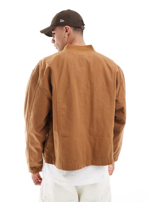 ASOS DESIGN - Oversized coach-jakke i forvasket gyldenbrun med firkantet snit, 4 af 4