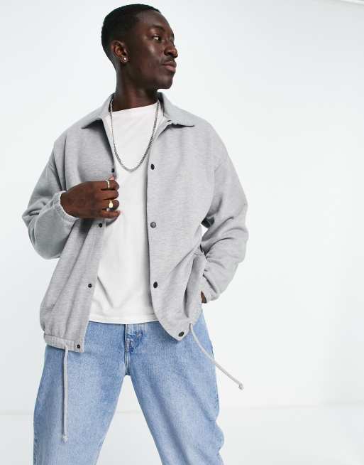 ASOS DESIGN oversized coach jersey jacket in grey marl | ASOS