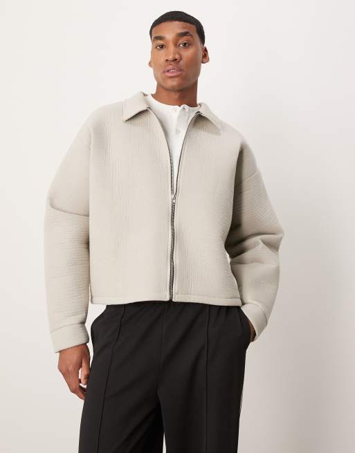 ASOS DESIGN - Oversized coachjack van zware scubastof met textuur in neutraal 