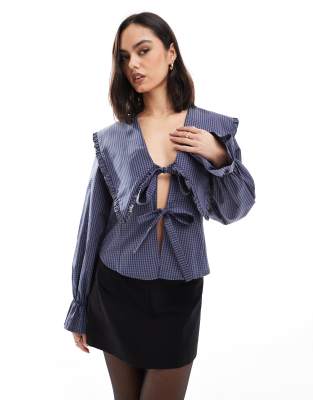 Asos Design Oversized Collar Fitted Shirt In Brown Plaid-multi