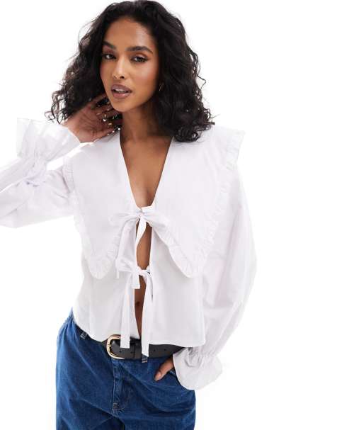 ASOS DESIGN oversized collar fitted shirt in white - view 1