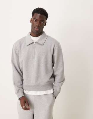 Asos Design Essential Boxy Oversized Sweatshirt With Half Zip In Heather Gray In Gray