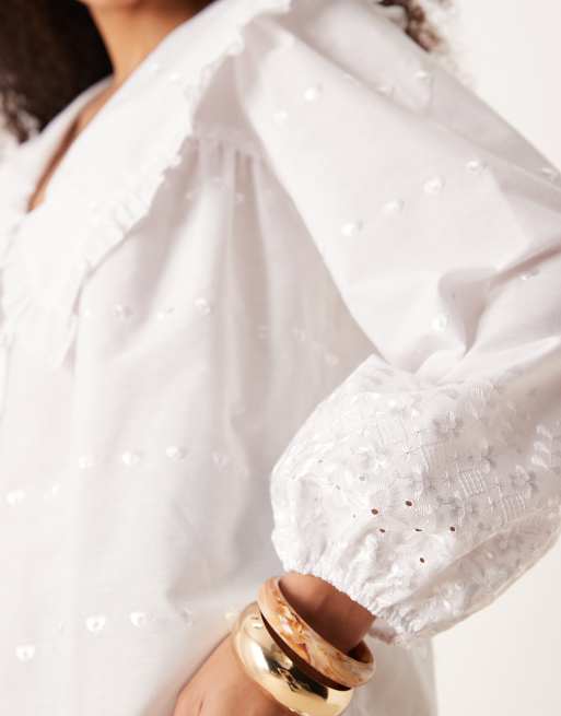 ASOS DESIGN oversized collar long sleeve mini shirt dress in white