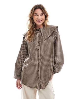 Asos Design Oversized Collar Longline Shirt In Check-multi