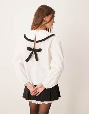 asos design oversized collar shirt with bow back in white
