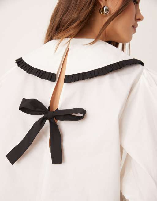 ASOS DESIGN oversized collar shirt with bow back in white