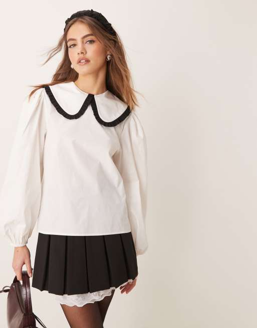 ASOS DESIGN oversized collar shirt with bow back in white