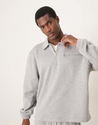 Asos Design Oversized Collar Sweatshirt In Gray Heather