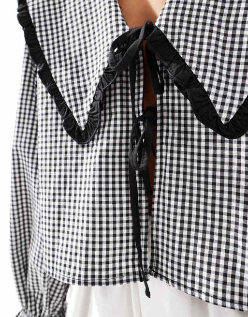 ASOS DESIGN oversized collar tie front blouse in black