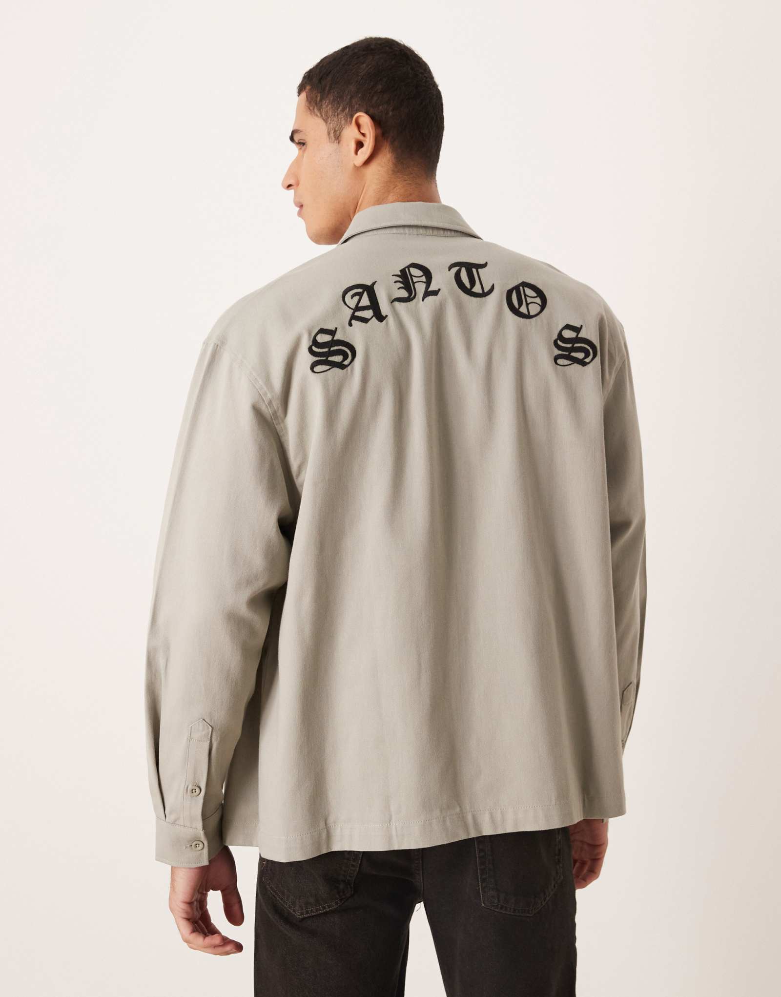 ДИЗАЙНЕРСКАЯ саржевая рубашка ASOS с объемным воротником и вышивкой сзади бежевого цвета - часть комплекта