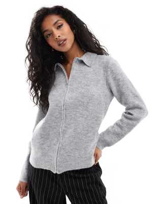 Asos Design Oversized Collar Zip Up Cardigan In Light Gray
