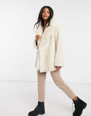 ASOS DESIGN oversized collared coat in faux fur in cream | ASOS