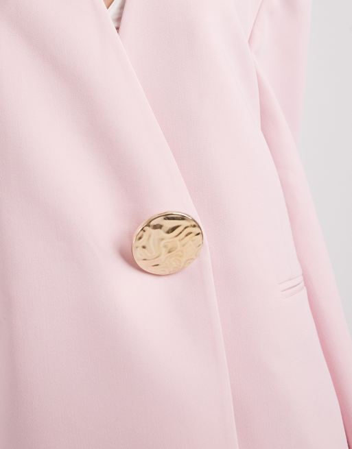 ASOS DESIGN oversized collarless blazer with trim in light pink, 4 of 4