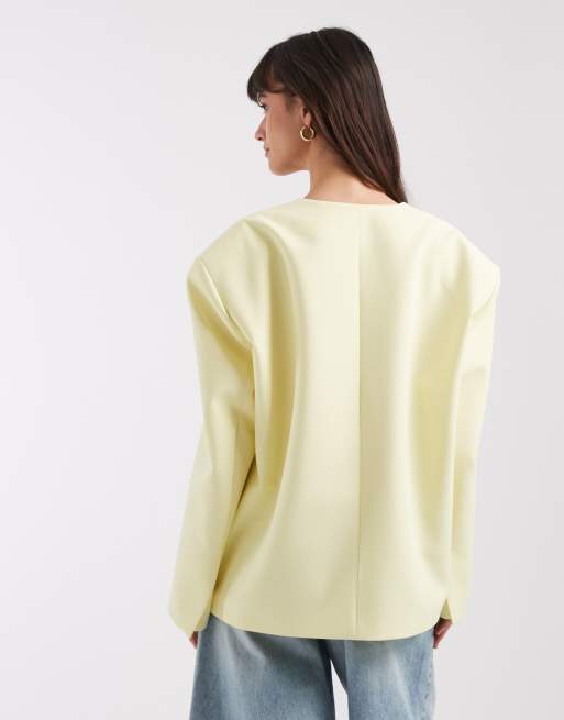 ASOS DESIGN oversized collarless blazer with trim in yellow, 4 of 4