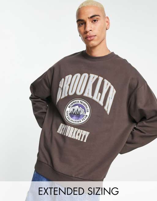 ASOS DESIGN Oversized college sweatshirt med Brooklyn byprint i brun