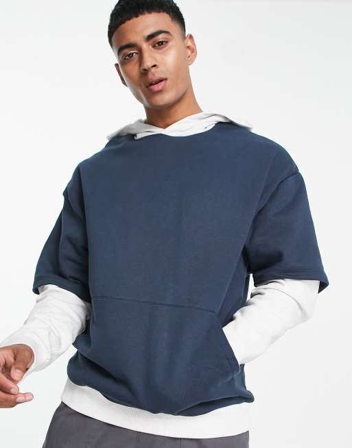 ASOS DESIGN oversized collegiate hoodie with double layer in navy