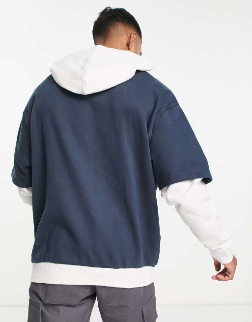 ASOS DESIGN oversized collegiate hoodie with double layer in navy