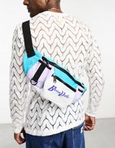 ASOS DESIGN cross body fanny pack in white faux leather with multi pockets  and chain detail