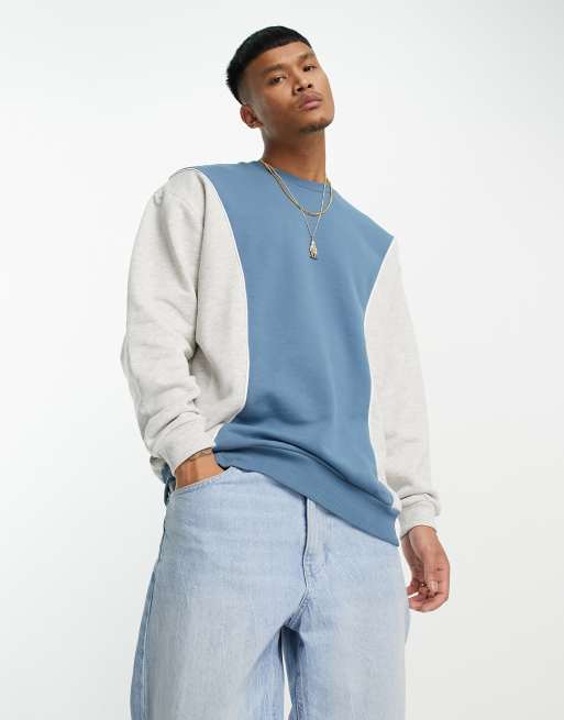 ASOS DESIGN oversized color block sweatshirt in beige and navy