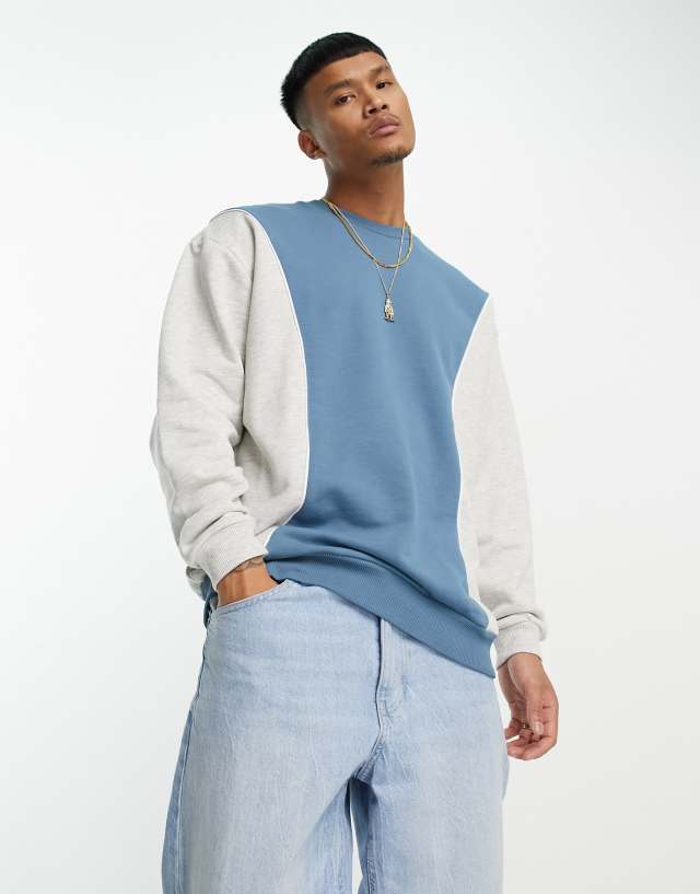 ASOS DESIGN oversized color block sweatshirt in beige and navy