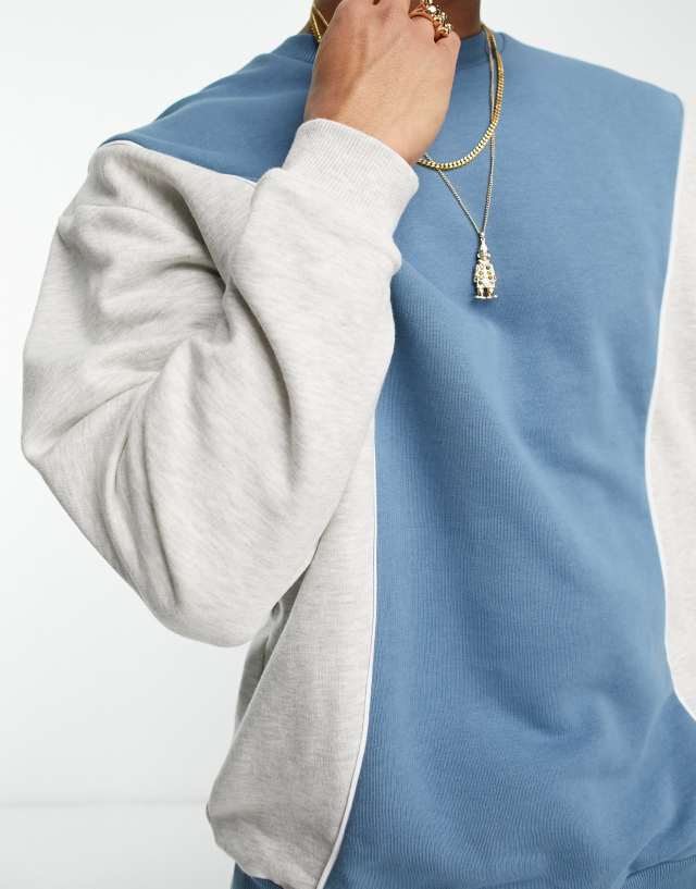 ASOS DESIGN oversized color block sweatshirt in beige and navy 1