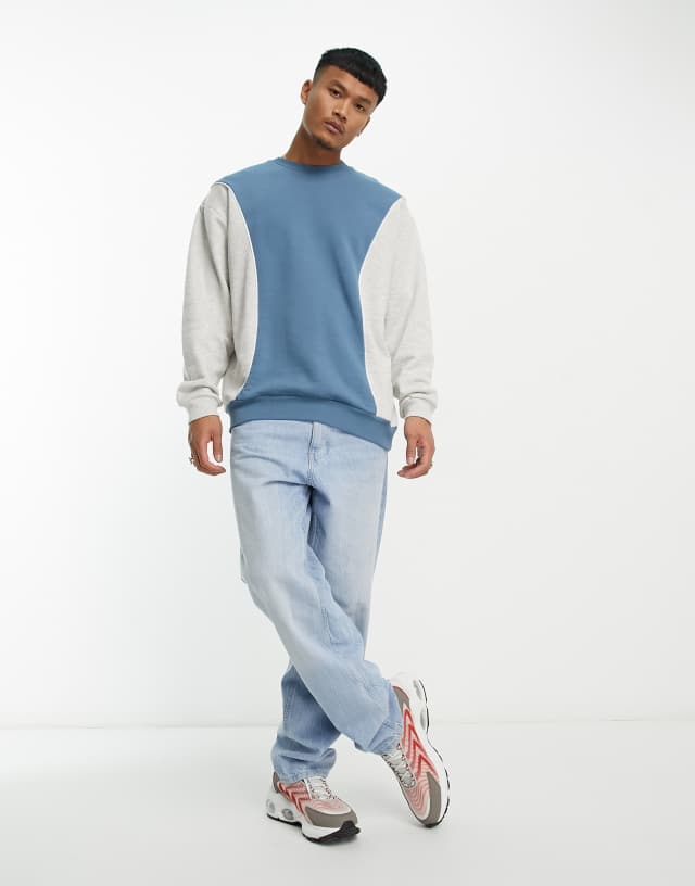 ASOS DESIGN oversized color block sweatshirt in beige and navy 2