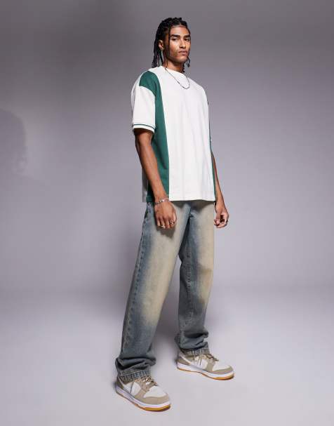 ASOS DESIGN oversized color block t-shirt in cream and green - view 1