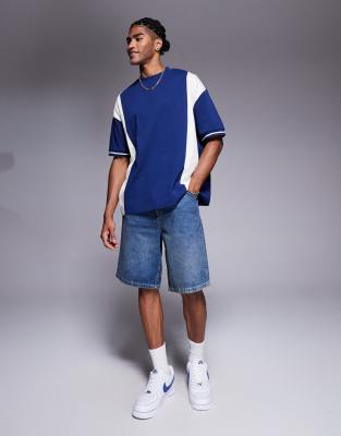 Asos Design Oversized Color Block T-shirt In Blue