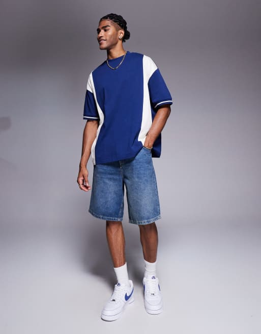 ASOS DESIGN oversized color block t-shirt in navy and cream