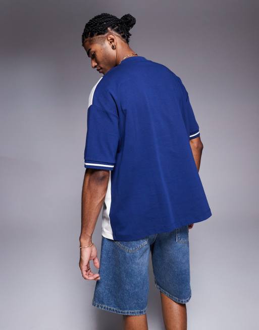 ASOS DESIGN oversized color block t-shirt in navy and cream