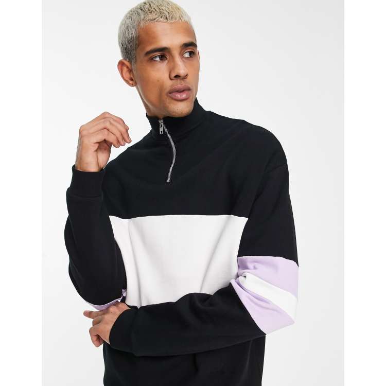 ASOS DESIGN oversized colour block half zip sweatshirt in black