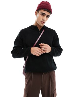 ASOS DESIGN oversized compact knit smart polo in black