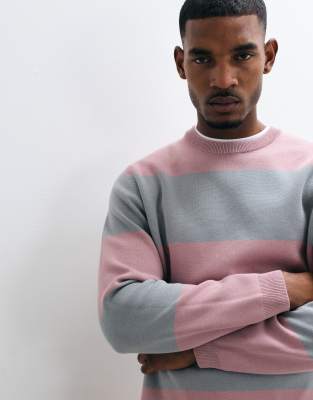 Asos Design Oversized Compact Knit Striped Sweater In Gray