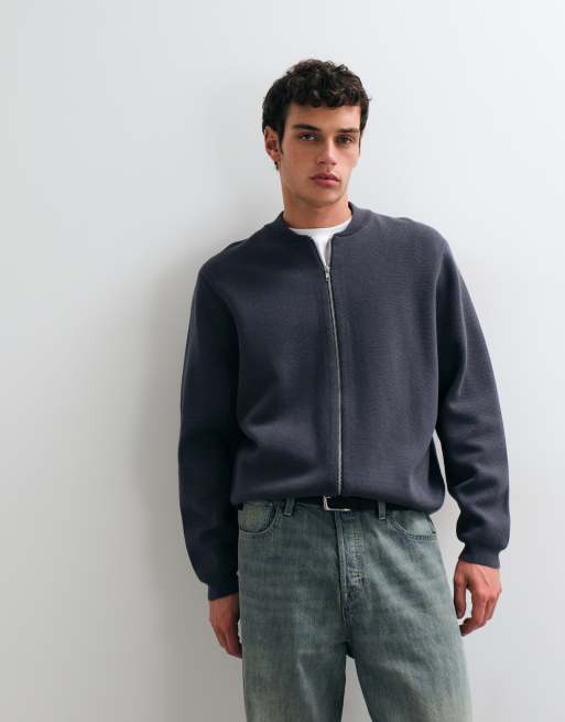 ASOS DESIGN oversized compact knitted bomber in dark gray, 2 of 5