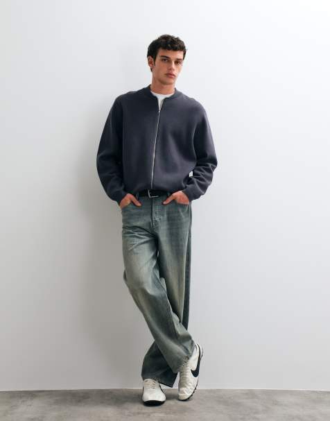 ASOS DESIGN oversized compact knitted bomber in dark grey - view 1