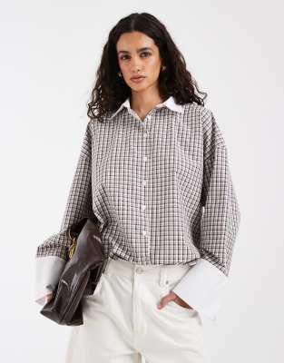 Asos Design Oversized Contrast Cuff Shirt In Multi
