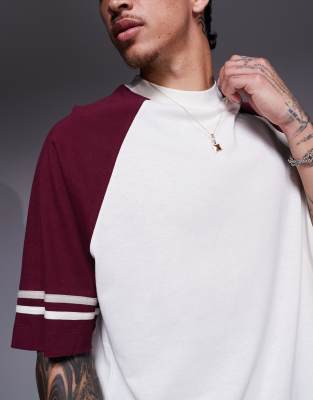 Asos Design Oversized Contrast Raglan T-shirt With Tape Detail In White