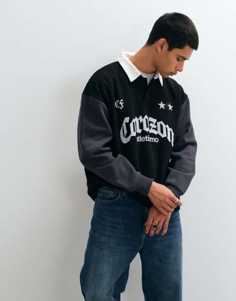 ASOS DESIGN oversized contrast rugby with print in black - view 1