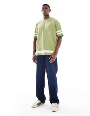 Asos Design Oversized Contrast T-shirt With Half Sleeves In Green