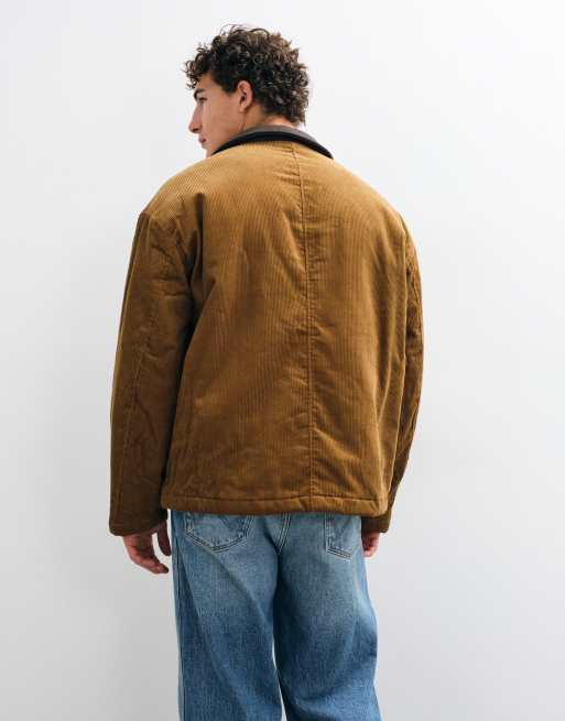 ASOS DESIGN oversized cord field jacket with contrast collar in brown, 5 of 5