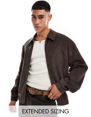 ASOS DESIGN oversized cord Harrington jacket in brown - view 1